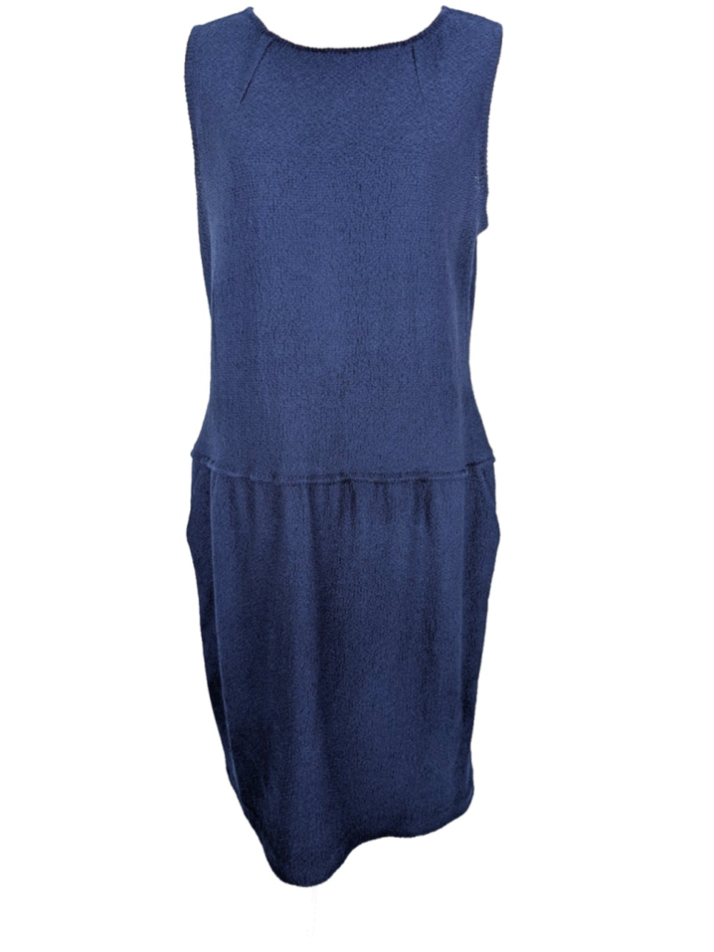 St. John Santana Knit Dress Size 10 Navy Drop Waist Corporate Business Classic